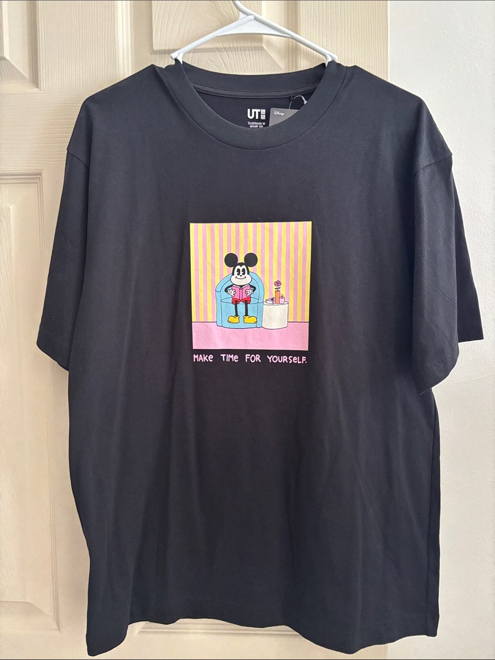 Uniqlo Black Mickey Graphic Tee with Pink and Yellow Accents- by Esther Kim